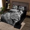 Castle Fairy Wild Lion Bedspread Twin Size,Africa Wildlife Bedding Set for Teens Room Decor,3D Lion Tropical Style Comforter Set Gray Black Quilt Coverlet,2 Pillowcase view 1