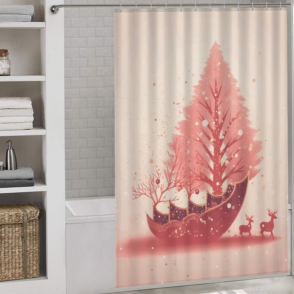 BTCOWZRV Nativity Scene Shower Curtain Winter Waterproof Bath Curtain Washable Cloth Shower Curtain Set Modern Minimalist Home Bathroom Curtain Decor with 12 Hooks 60x72 Inches