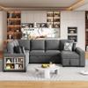 JIVOIT U-Shaped Sectional Sofa with Pull-Out Sofa Bed, a Storage Chaise Lounge, 2-in-1 Convertible Sofa with Four Back Pillows, Storage Shelf, 5 Seat Sectional Sleeper Couch for Living Room (Grey,23) view 3