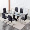UELKS 63" Modern Rectangular Black Glass Dining Table Set for 6 with 6 PU Leather Chairs view 1