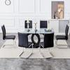 UELKS 63" Modern Rectangular Black Glass Dining Table Set for 6 with 6 PU Leather Chairs view 2