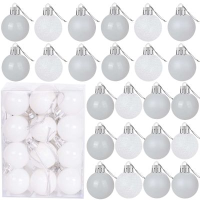 24 Count Mini White Ornaments for Mini Christmas Tree, Small Shatterproof Christmas Tree Ornaments Balls Party Decorations, 1.2 Inch