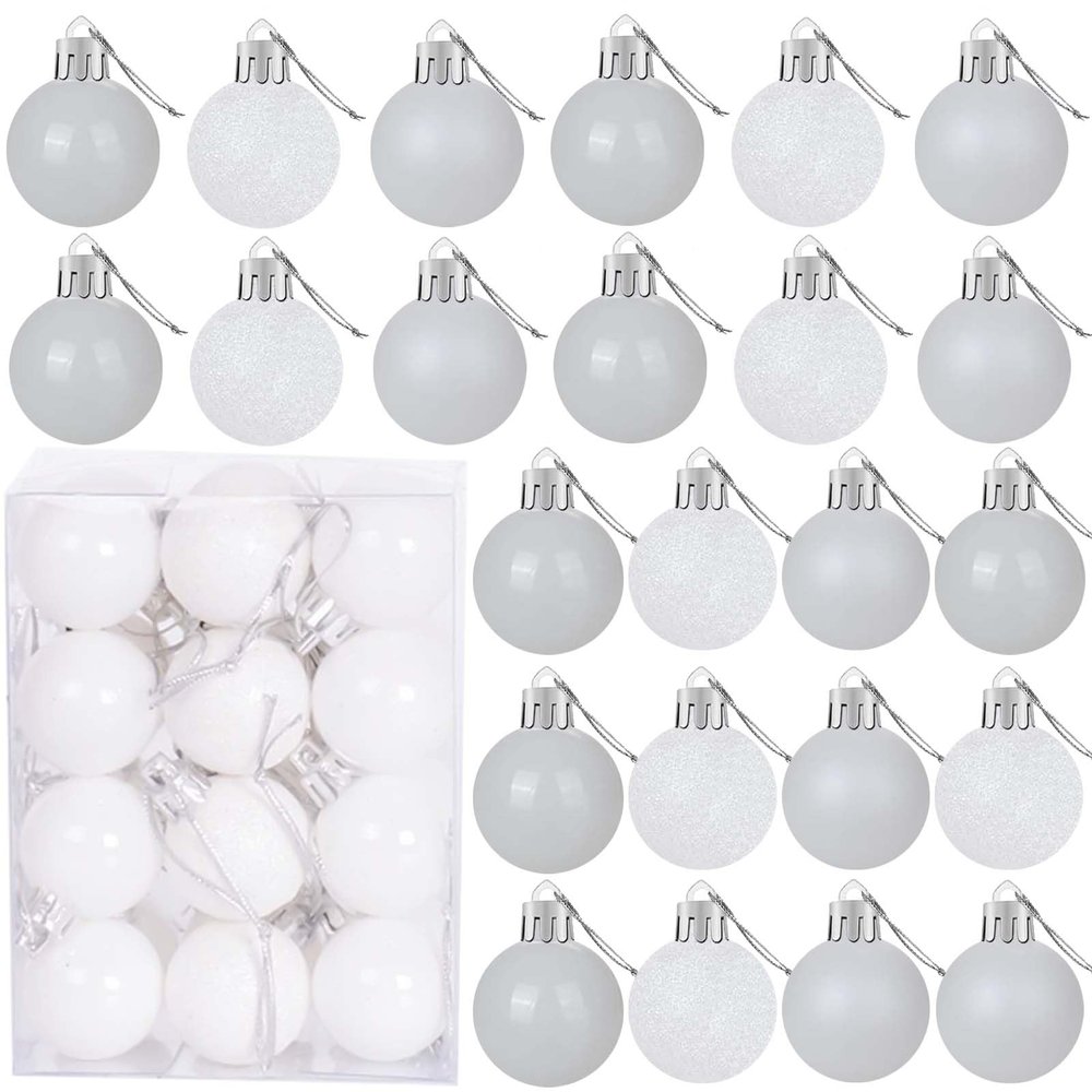 24 Count Mini White Ornaments for Mini Christmas Tree, Small Shatterproof Christmas Tree Ornaments Balls Party Decorations, 1.2 Inch
