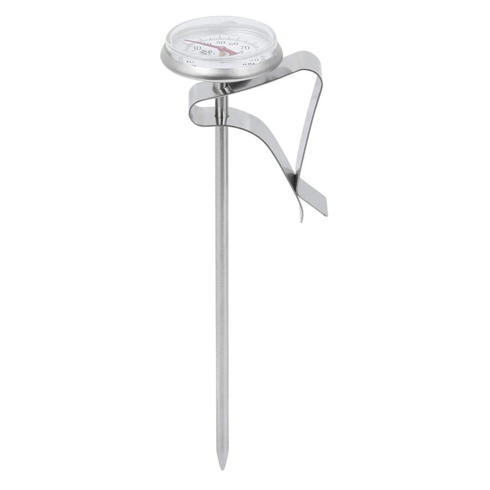 Coffee Thermometer with Large Round Dial, Stainless Steel + Glass Material, Adjustable Clip for The Coffee Drinks,Chocolate Milk Foam, 7.6 in and 5.5 in (Short Type)