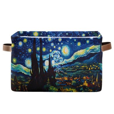ALAZA Starry Night Mountain Art Large Storage Basket for Organizing Foldable Storage Bin for Shelves Home with Handles 1 Pack