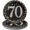 Amscan Sparkling Celebration 70th Birthday Round Prismatic Party Plates (7") Pack of 8 - Elegant Black, Silver & Gold Tableware, Perfect for Milestone Events view 1
