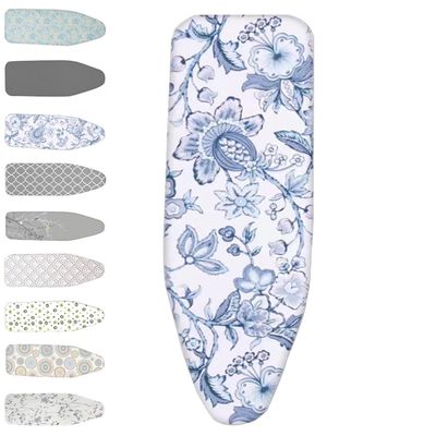 TAJMDGW Cotton Iron Board Cover with Padding 13x38 14x43 15x48In Heat Resistant Ironing Board Cover and Pad, Ironing Board Pad Adjustable(Blue White,110x35 cm (14x43inch))