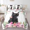 Erosebridal Black Cat Queen Comforter Set - 7 Pieces Kitten Cute Pet Animal Bedding Sets Queen Bed in a Bag with Reversible Watercolor Rose Flowers Comforter,Sheets,Pillowcases & Shams view 1