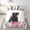 Erosebridal Black Cat Queen Comforter Set - 7 Pieces Kitten Cute Pet Animal Bedding Sets Queen Bed in a Bag with Reversible Watercolor Rose Flowers Comforter,Sheets,Pillowcases & Shams view 3