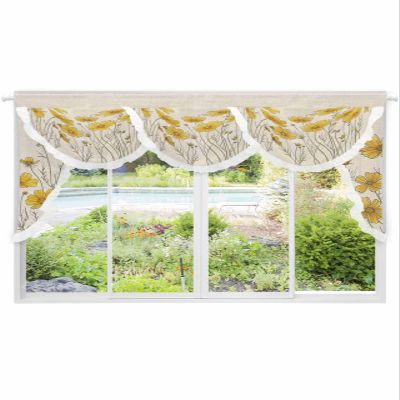 Swag Valances for Living Room Yellow Watercolor Flower and Plant Linen Pattern Sheer Waterfall Valance Curtains for Windows 78.7 Inches Luxury Window Curtain for Bedroom,Dining Room,Bay Window
