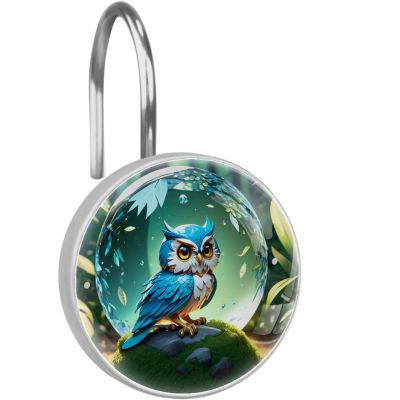 Stainless Steel Shower Hooks with Crystal Glass, 12-Pack, Elegant Room and Bedroom Curtain Rod Accessories, Owl Crystal Ball