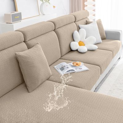 Smiry Waterproof Couch Cushion Covers, Stretch Jacquard Thick Sofa Cushion Covers, Washable Seat Slipcover Elastic Furniture Protector for Pets, Kid (Back Cover M, Camel)