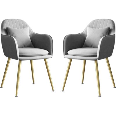Chairs Soft Velvet Fabric Dining Chair, Kitchen Chairs Set of 2, Makeup Chair with Ergonomic Back and Armrest, Side Chair with Pillow