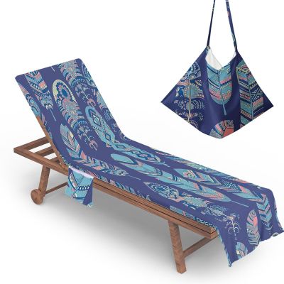 Beach Chair Towel Lounge Chair Cover Pool Chair Cover with Pockets Microfiber Sunbathing Beach Chair Cover Enjoy Summer Time Towel, No Sliding,(Blue)