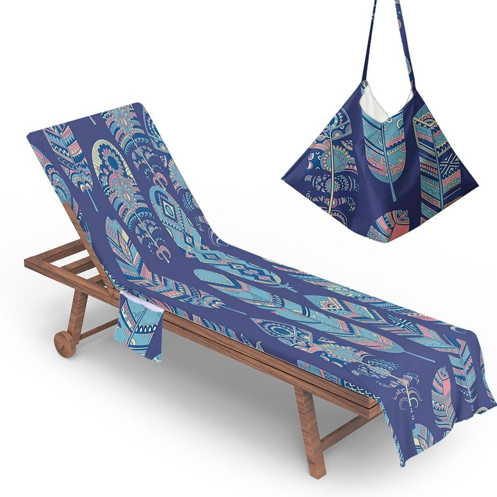 Beach Chair Towel Lounge Chair Cover Pool Chair Cover with Pockets Microfiber Sunbathing Beach Chair Cover Enjoy Summer Time Towel, No Sliding,(Blue)