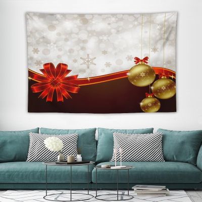 HZOHNAGO Christmas Tapestry Snowfake Red Bow Golden Merry Xmas Glitter Sparkle Bokeh Pattern Printed Wall Tapestry Wall Hanging for Bedroom Living Room Dorm 90" W x 60" H
