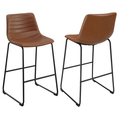 Coaster Home Furnishings - Zuni - Faux Leather Upholstered Counter Height Chairs (Set of 2) - Bucket Style, Channel Tufting, Footrest - Dining Room & Kitchen - 26-inch - Saddle Brown & Black - 107218