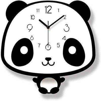 Cartoon Panda Swing Wall Clock,Silent Quality Quartz Large Clock Battery Operated Dial Wall Watches for Living Room Home Decor A