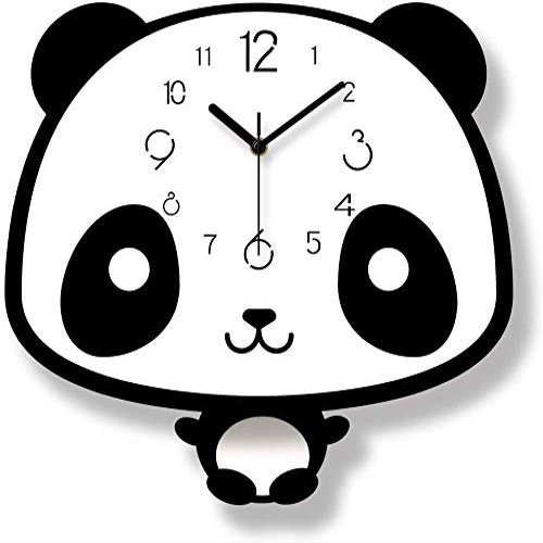 Cartoon Panda Swing Wall Clock,Silent Quality Quartz Large Clock Battery Operated Dial Wall Watches for Living Room Home Decor A
