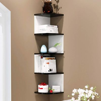 Floating Corner Shelves with Zigzag Design, 5 Tier Wood Wall Shelf Bookshelf Wall Mount Wine Rack for Kitchen Bathroom-b 26cm(10inch) (C 26cm(10inch))