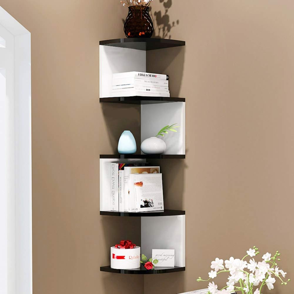 Floating Corner Shelves with Zigzag Design, 5 Tier Wood Wall Shelf Bookshelf Wall Mount Wine Rack for Kitchen Bathroom-b 26cm(10inch) (C 26cm(10inch))