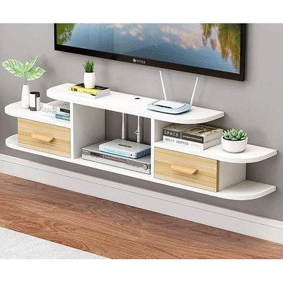 Floating Tv Shelf with Door, Modern Wood Media Console Wall Mounted Storage Rack Hanging Tv Cabinet for Cable Boxes Routers-d 140cm(55inch) (E 140cm(55inch))