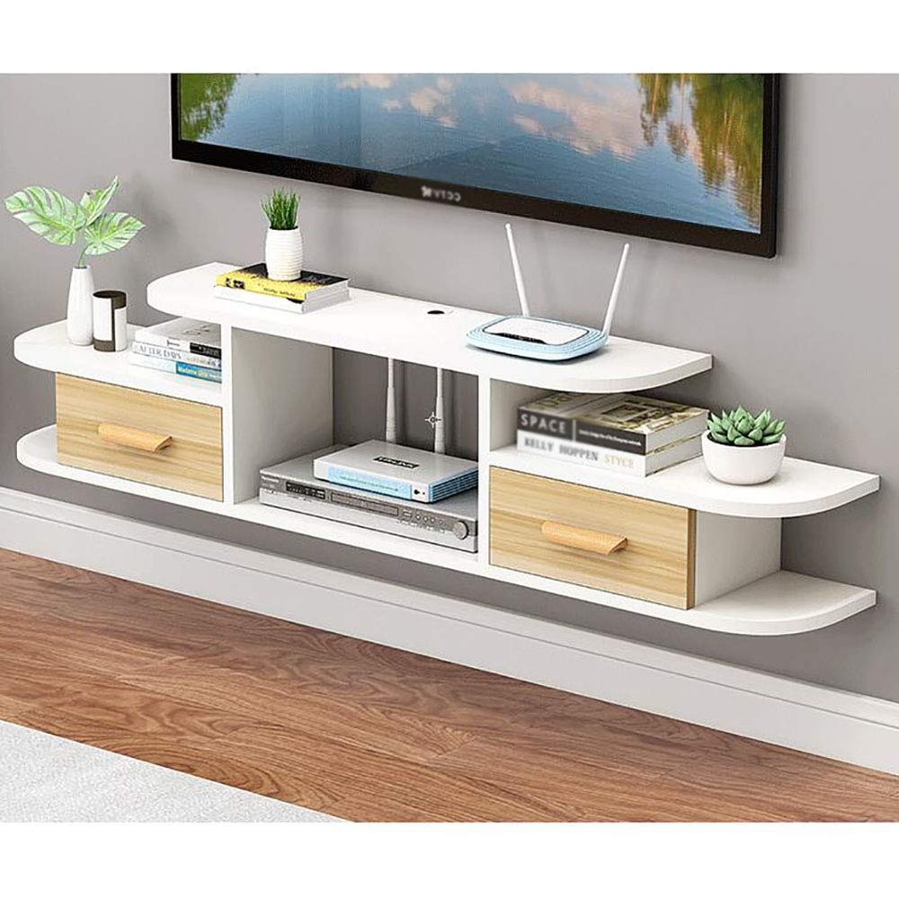 Floating Tv Shelf with Door, Modern Wood Media Console Wall Mounted Storage Rack Hanging Tv Cabinet for Cable Boxes Routers-d 140cm(55inch) (E 140cm(55inch))