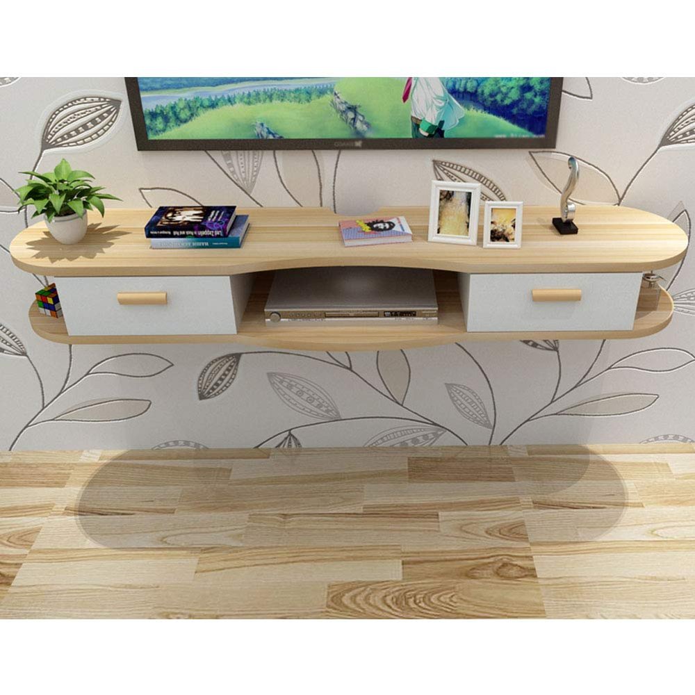Floating Tv Shelves with Door, Wall Mounted Media Console Wood Hanging Tv Cabinet Multimedia Wall Shelf for Cable Boxes Routers-a 140cm(55inch) (D 100cm(39inch))