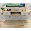 Floating Tv Shelves with Door, Wall Mounted Media Console Wood Hanging Tv Cabinet Multimedia Wall Shelf for Cable Boxes Routers-a 140cm(55inch) (D 100cm(39inch)) view 1