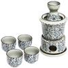 7-Piece Floral Design Ceramic Japanese Hot Sake Set with Warmer, 4 Cups, Carafe & Heating Pot (Color : Black, Size : 1 Set) (D 1 Set) view 1