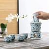 7-Piece Floral Design Ceramic Japanese Hot Sake Set with Warmer, 4 Cups, Carafe & Heating Pot (Color : Black, Size : 1 Set) (D 1 Set) view 3