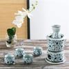 7-Piece Floral Design Ceramic Japanese Hot Sake Set with Warmer, 4 Cups, Carafe & Heating Pot (Color : Black, Size : 1 Set) (D 1 Set) view 4