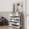 Shoe Rack 5-Tier Entryway Coat Rack, Double Row Hooks Coat and Shoe Rack, Metal Organizer Shelf for Living Room, Bedroom, Office(White,32in/80cm) view 1