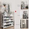 Shoe Rack 5-Tier Entryway Coat Rack, Double Row Hooks Coat and Shoe Rack, Metal Organizer Shelf for Living Room, Bedroom, Office(White,32in/80cm) view 2