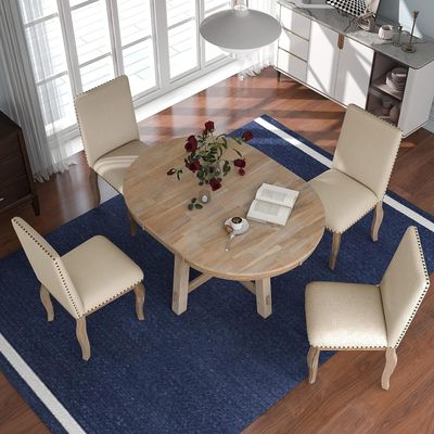 KEVINSPACE 58" Dining Table for 4-6 People Round Extendable DiningTable Extendable KitchenTable Mid Century Dining RoomTable Drop Leaf Table Saving Space Dinner Kitchen Office Furniture Natural