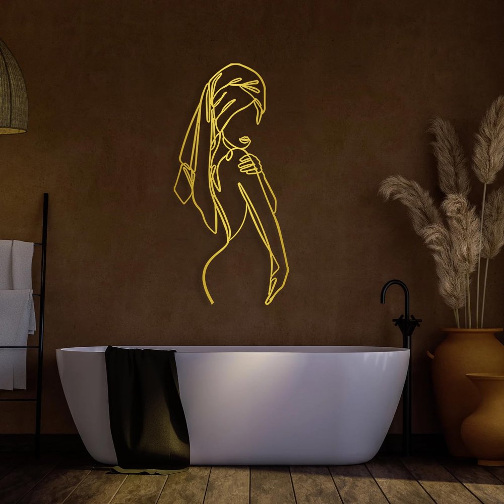 Aportif Metal Minimalist Wall Art Women, Female Body Decor, Women Bathroom Decor, Modern Home Decorations, Abstract Iron, Metal Line Artwork, Funny Bathroom Wall Art (Gold, 35x17 in / 90x43 cm)
