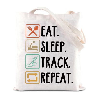 TGBJE Track and Field Gift Eat Sleep Track Repeat Tote Bag Track Mom Gift Marathon Runner Handle Bag Running Lover Gift (Track Repeat tote)