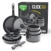 GreenLife 10 Piece Nonstick Pots & Pans Set, Detachable Handle & Stackable Cookware Set, Non Toxic PFAS-Free Skillets, Induction Kitchen Pans, Space Saving, Serving Bowls, Oven Safe, Granite Black view 1