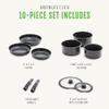 GreenLife 10 Piece Nonstick Pots & Pans Set, Detachable Handle & Stackable Cookware Set, Non Toxic PFAS-Free Skillets, Induction Kitchen Pans, Space Saving, Serving Bowls, Oven Safe, Granite Black view 3