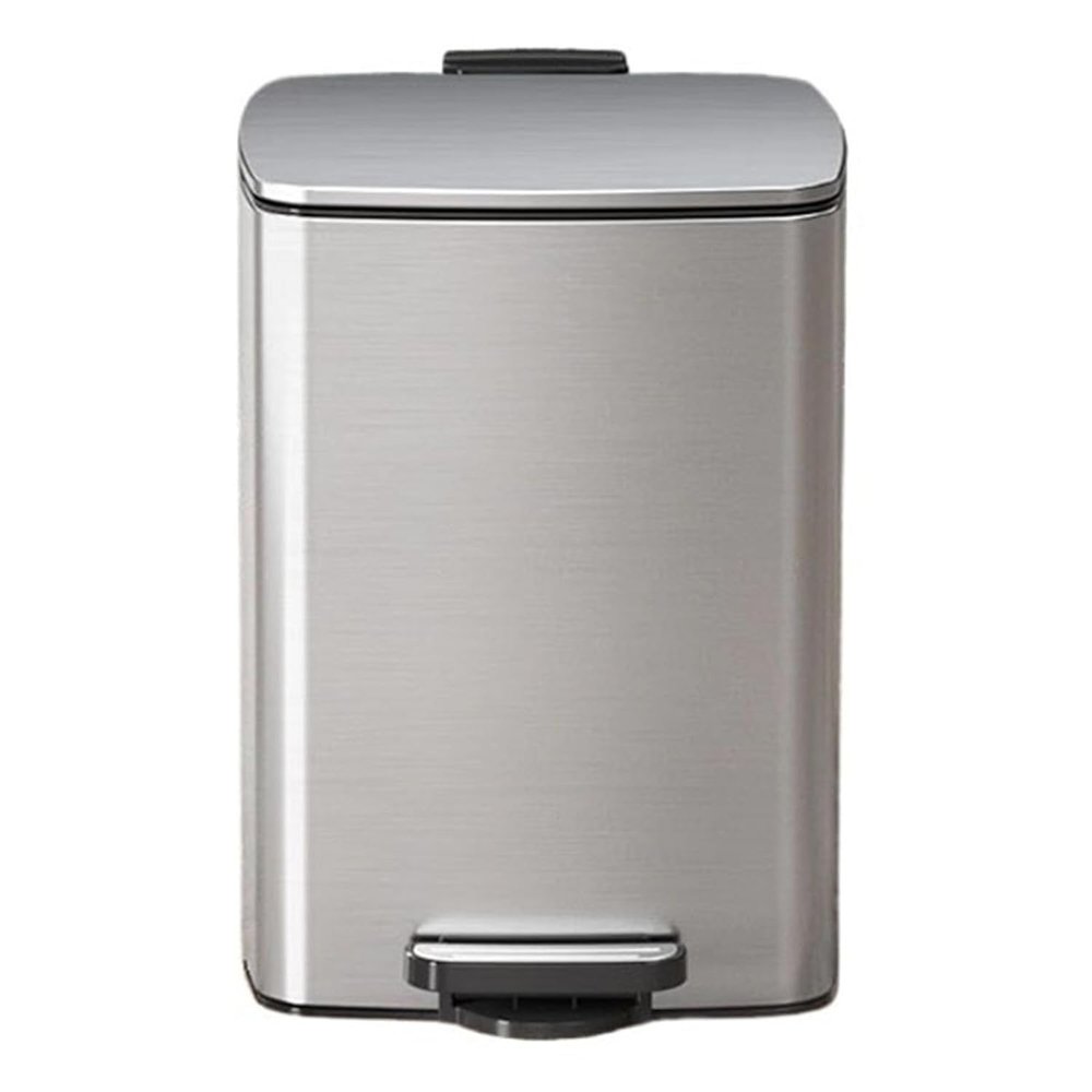 YUJUNDZSW Waste Bin 20/30 Liter Brushed Stainless Steel Trash Can, Square Pedal Recycle Bin with Lid and Inner Buckets, Hands-Free Steel Step Garbage Can for Home Office Rubbish Bin(Silver,30L)