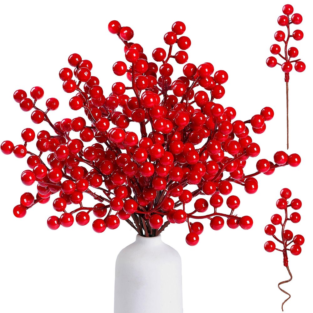 Sggvecsy 30 Pack Artificial Red Berry Stems 6.5inch Christmas Red Berry Picks Holly Berry Branches for Christmas Tree Decorations Holiday DIY Crafts Xmas Ornaments Wedding Home Decor