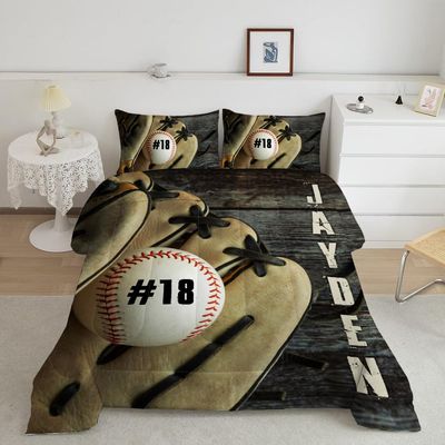 Custom Baseball Comforter, Baseball Bedding Twin Full Queen King, Baseball Comforter Set Twin, Baseball Full Size Bedding Set Soft & Lightweight Baseball Fans Down Comforter for Boys Teens Room Decor