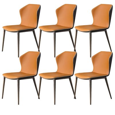Dining Chairs Set of 6 Modern Microfiber Leather High Back Soft Seat Living Room Chairs Side Chair with Faux Antique Copper Feet (Color:Orange)