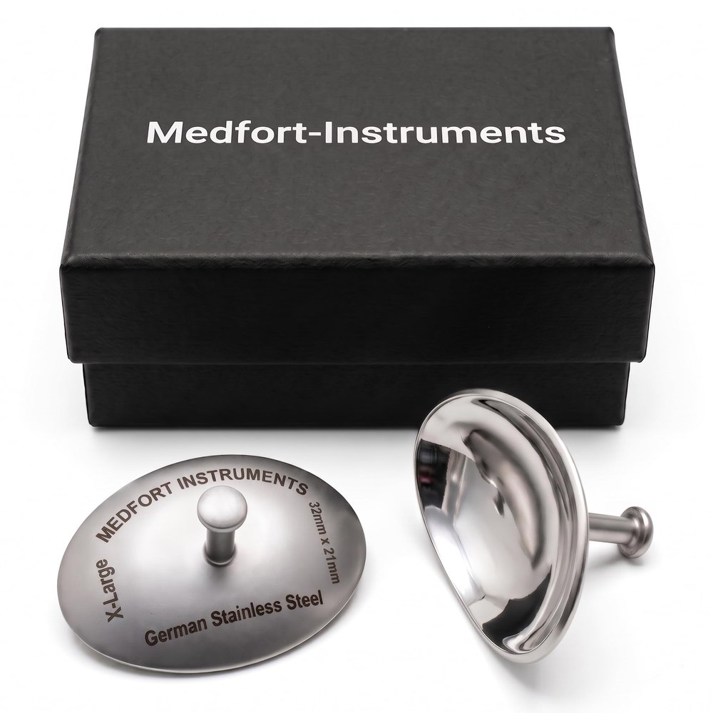Medfort-Instruments Corneal Eye Shield Protector, Stainless Steel with Holding Point, 32mm X 21mm (X-Large), Set of 2