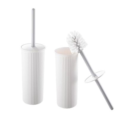 Decorative Plastic Toilet Bowl Brush and Holder Set, White (2 Pack) Cleaner Scrubber for Bathroom - Ribbed Design