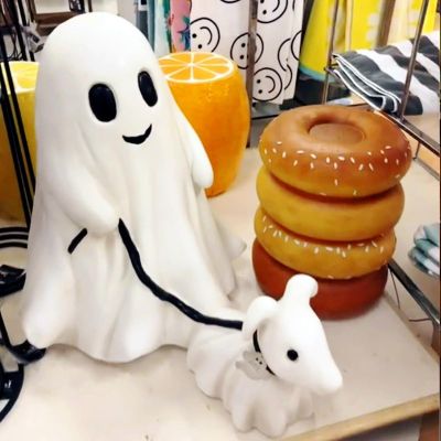 OPLISTE 2024 Ghost Walking Dog Statue, Cute Ghost Dog Figurine, Halloween Decorations (A1-Male, Small)