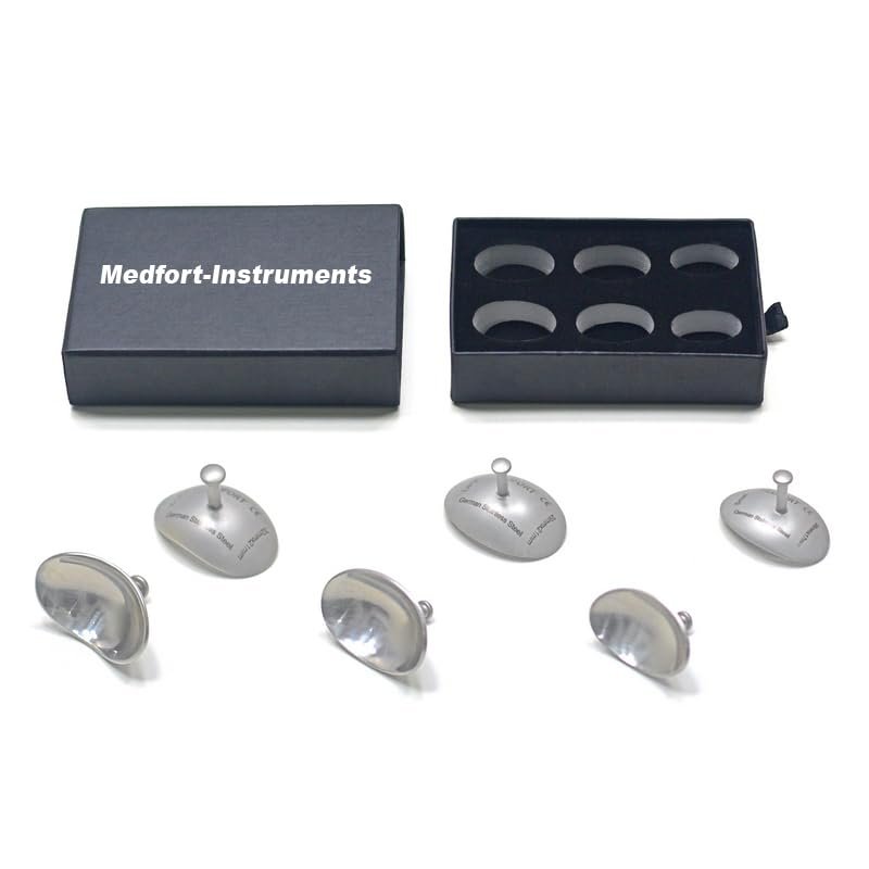 Medfort-Instruments Corneal Eye Shield Protector Stainless Steel, Set of 3 Pairs: Small 26x17mm, Large 29x21mm, X-Large 32x21mm