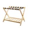 Folding Luggage Rack with Bottom Shelf,Folding Luggage Rack for Guest Room with 6 Black Nylon Straps Suitcase Rack for Bedroom,Guest Room,Hotel Wood Color view 1