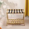 Folding Luggage Rack with Bottom Shelf,Folding Luggage Rack for Guest Room with 6 Black Nylon Straps Suitcase Rack for Bedroom,Guest Room,Hotel Wood Color view 4