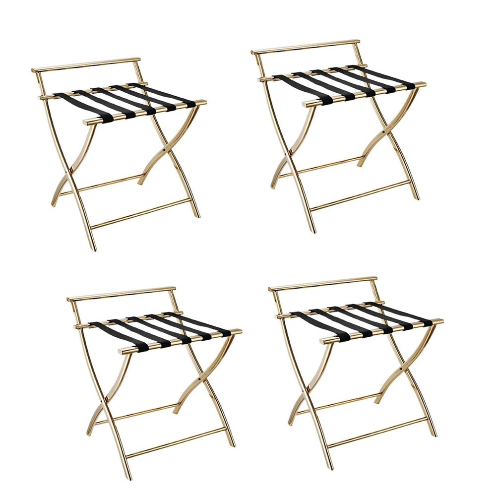 Luggage Rack for Guest Room - Suitcase Stand, Hotel Foldable Golden Solid Metal Luggage Rack, Suitcase Stand with Nylon Straps, for Hotel, Bedroom, Guest Room, Closet, 52X52X65CM